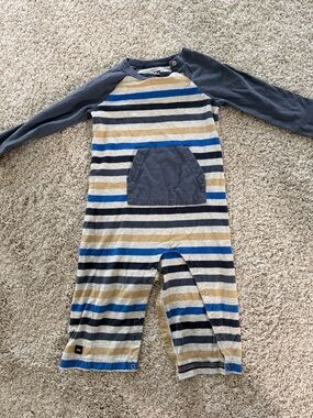 Tea Collection Striped Blue, Navy, Beige & White One-Piece Bodysuit